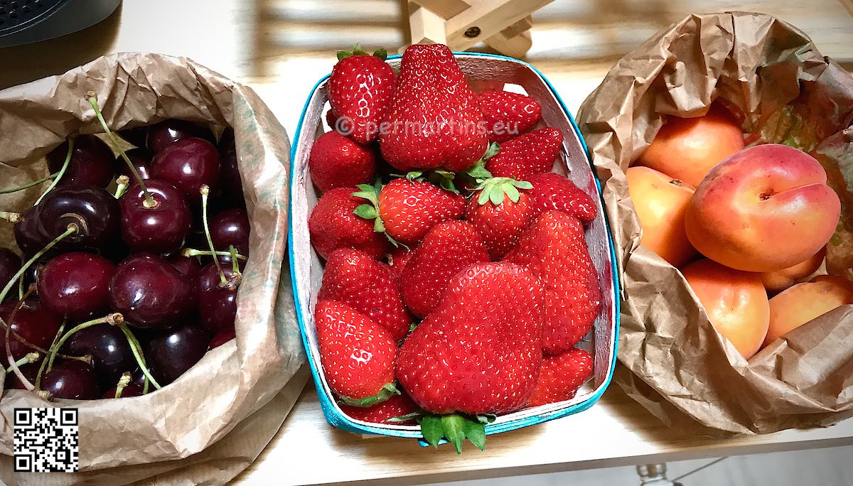 France Provence Arles cherries strawberries peaches from market