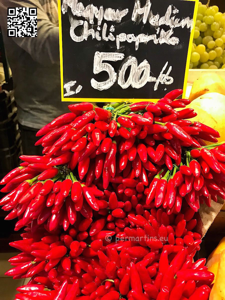 Hungary Budapest red chili peppers close up at the market hall Nagy Vásárcsarnok